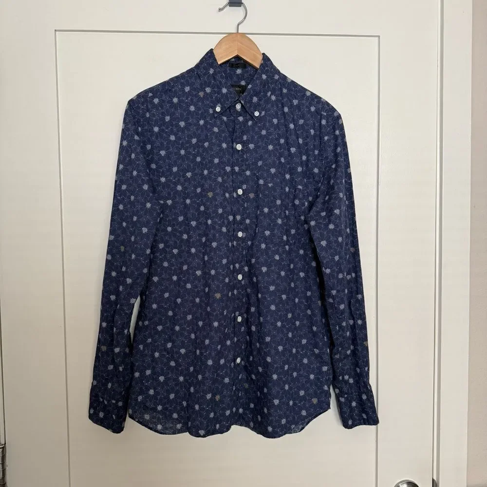 J Crew Shirt Mens Sz M Navy Blue Slim Fit Floral Button Down Long Sleeve Preppy